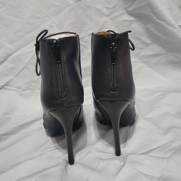 NWB NIB Shoedazzle Kavia Black Corset Lace Up Open Toe Booties - Picture 5 of 7